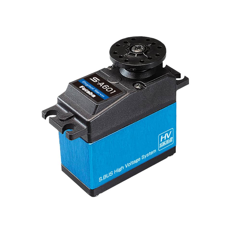 Futaba S-A601 S.Bus2 high-voltage airplane servo, angled view showing S-A601 label and HV S.Bus2 case