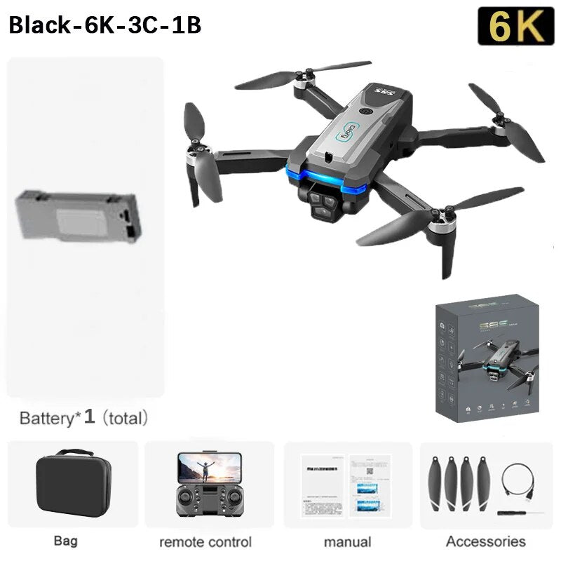 S8S Drone, Black-6K-3C-1B 6K Battery 1 (total) remote control manual Accessories