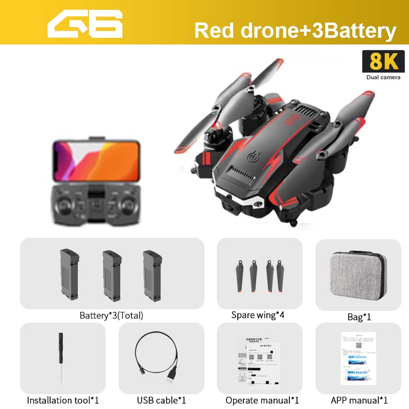 G6 Drone, 3Battery 8K Dual camera Battery"3(Total
