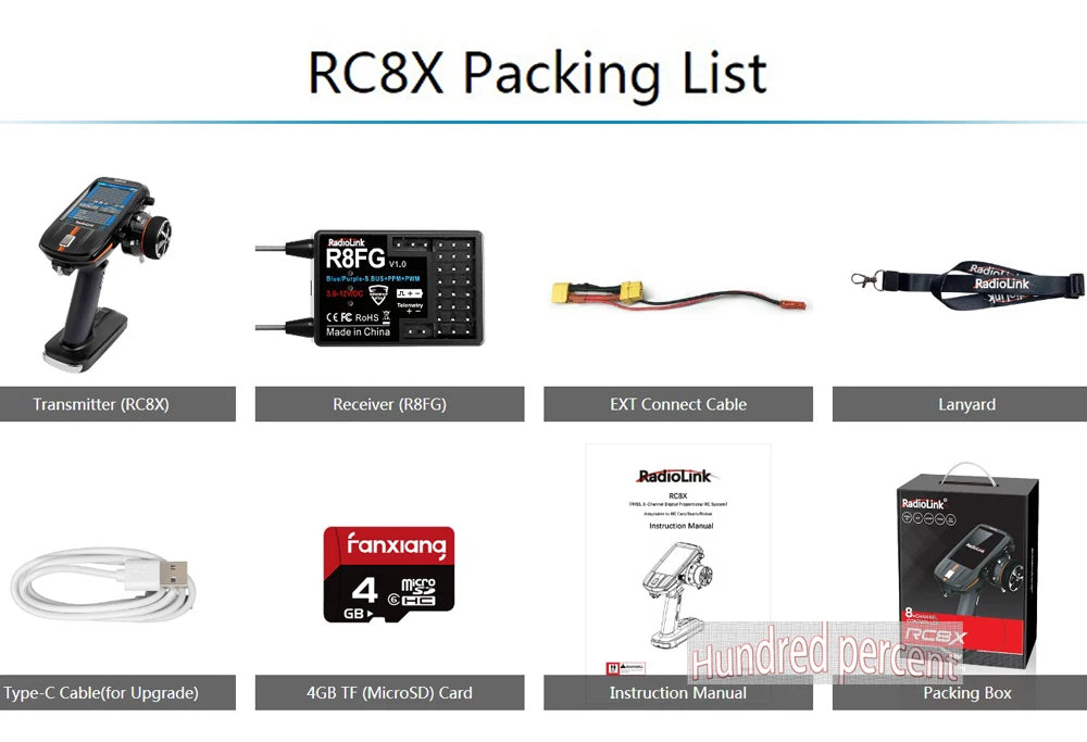 Radiolink RC8X 2.4G 8 Channels Radio Transmitter, Packing List R8FG -enei Radiolink JQ JZVOC