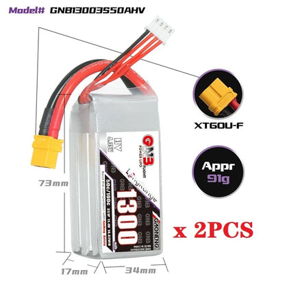 GNB 2S/3S/4S/6S 1300mAh 50C Lipo Battery For FPV Racing Drone With XT60 Plug