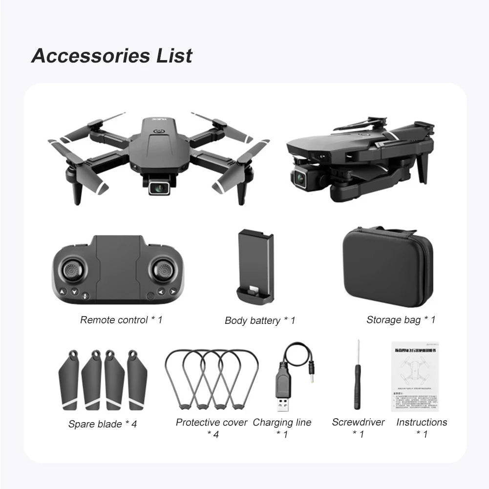 YLR/C S68 Drone, accessories list remote control body battery storage spare blade protective cover charging line screw