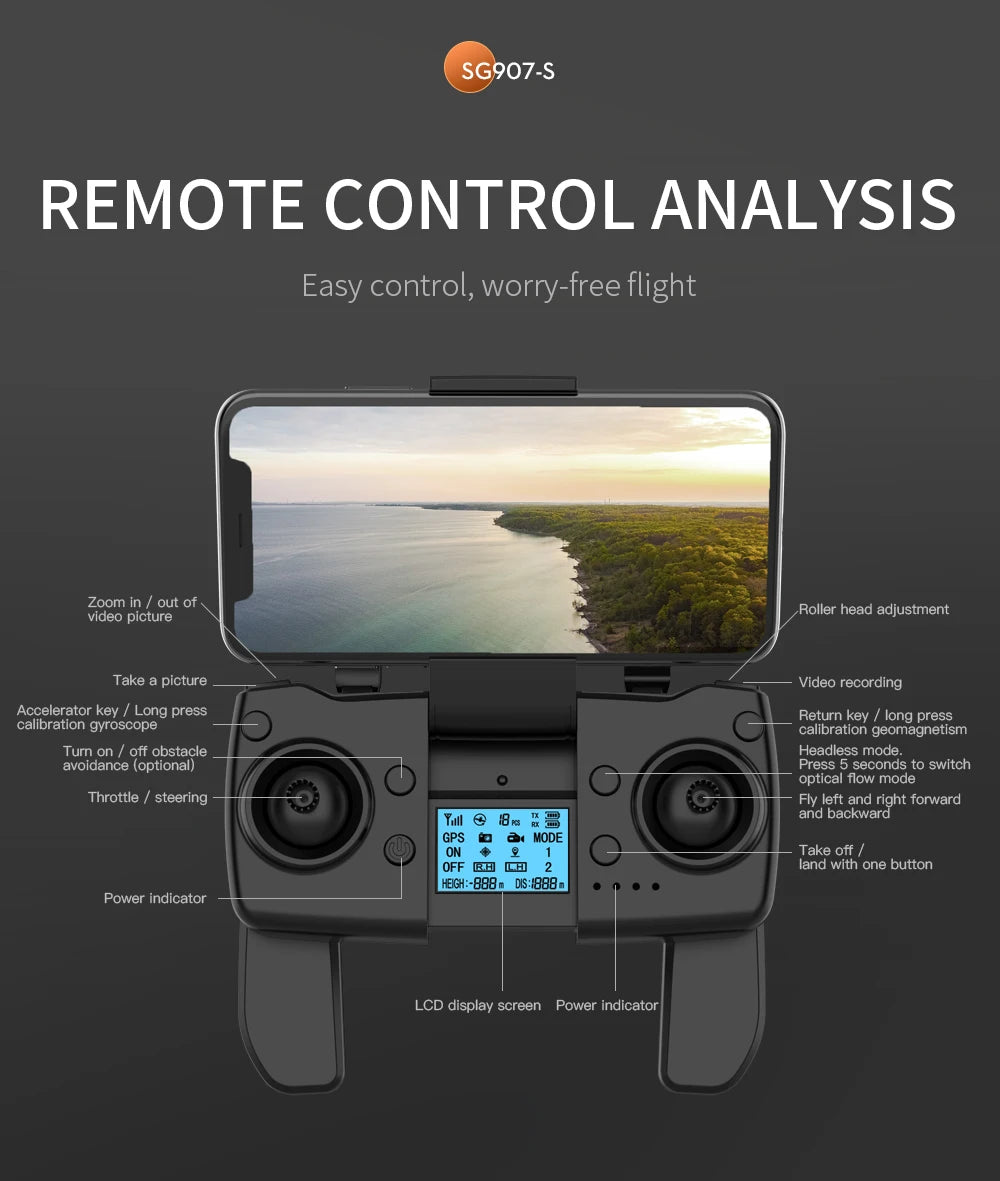 SG907S Drone - 4K HD GPS Auto-Return High Performance Obstacle Avoidance Long Range Remote Control Aircraft Plane Toy Professional Camera Drone 31 SG907S Drone, SG9O7-S REMOTE CONTROL ANALYSIS control,