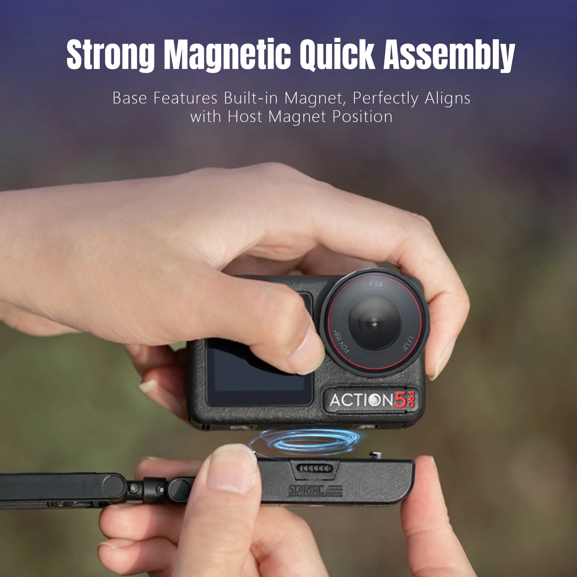 Magnetic mount for DJI Action 3/4/5 Pro & Osmo 360 with quick release and 360° rotation for versatile, secure attachment.