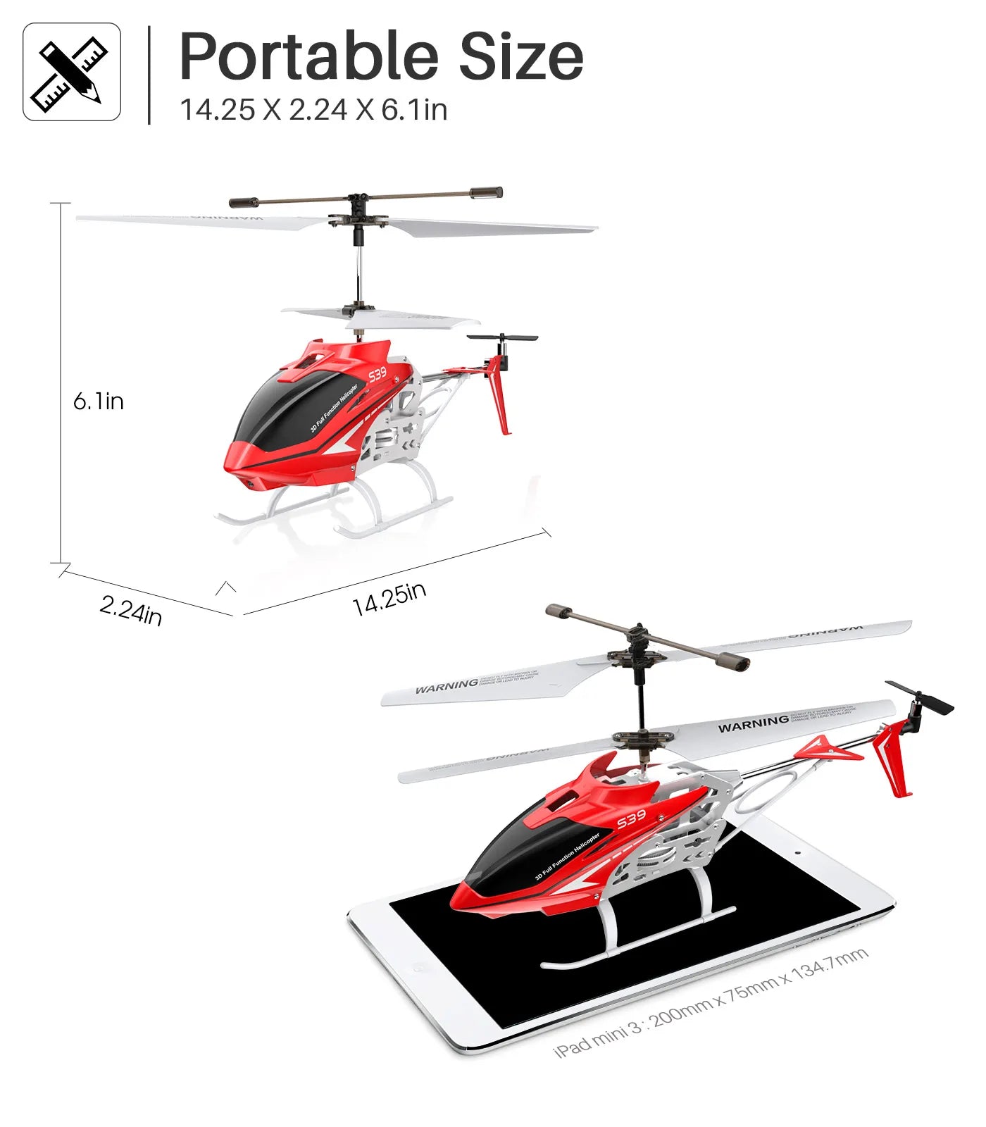 SYMA S39 RC Helicopter, Portable Size 14.25X2.24X6.1in 539 6,Iin 1 4.25in