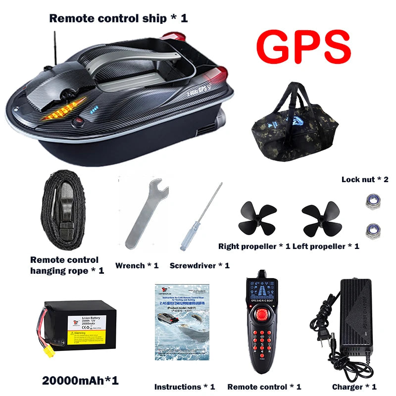 HJ817 RC Fishing Boat, RC fishing boat with GPS auto-return, 500m range, and features like voice control and cruise mode.