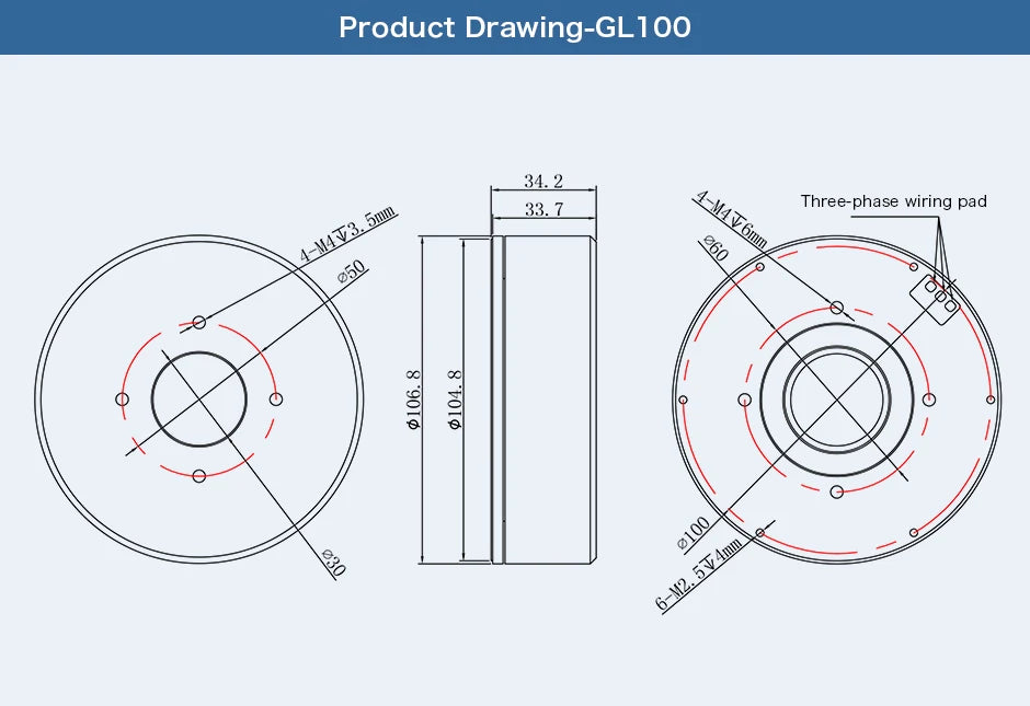 T-motor, Product Drawing-GLIOO Three-phase wiring pad Si Yo 3 3 0 2 4-