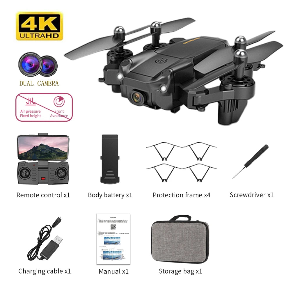 S27 Drone - RC Quadcopter Helicopter with 4K HD Camera Optical flow WIFI FPV Racing Dron Wide Angle Foldable Toy RTF 10 S27 Drone, 4k ultrahd dual camera air pressure front fixed height avoidance