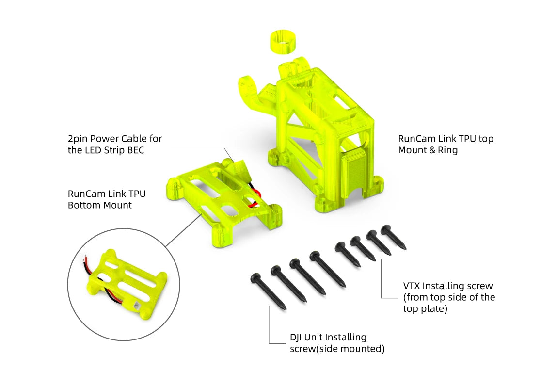 Speedybee DJI Digital Air Unit 20*20 TPU Mount Kit for Flex25 2 Zpin Power Cable for RunCam Link TPU top the LED Strip BEC Mount
