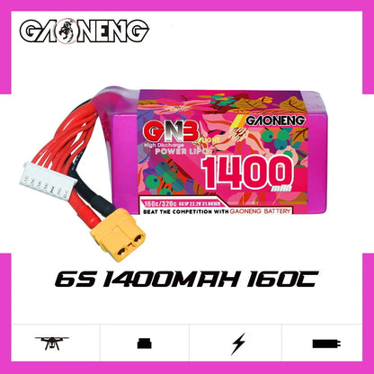 2Pcs GNB 6S 22.2V 1400mAh 160C/320C LiPo Battery, High-performance LiPo batteries for drones and more: 1400mAh, 22.2V, 160C/320C.