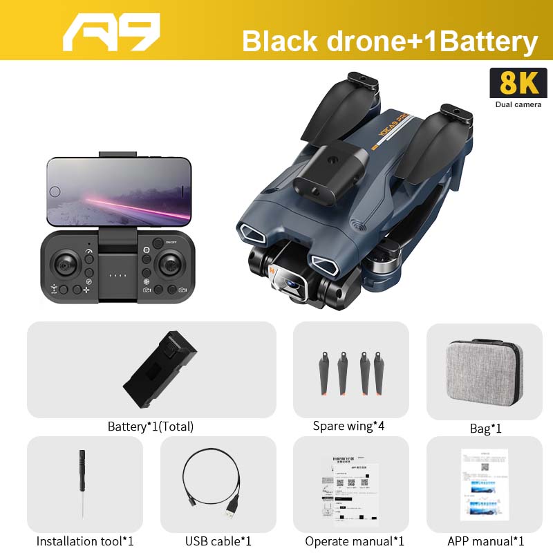 A9 PRO Drone, "1 Installation tool*1 USB cable*1 Operate manual
