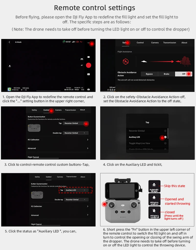 open the DJI Fly App to redefine the fill light and set the filllightto off 