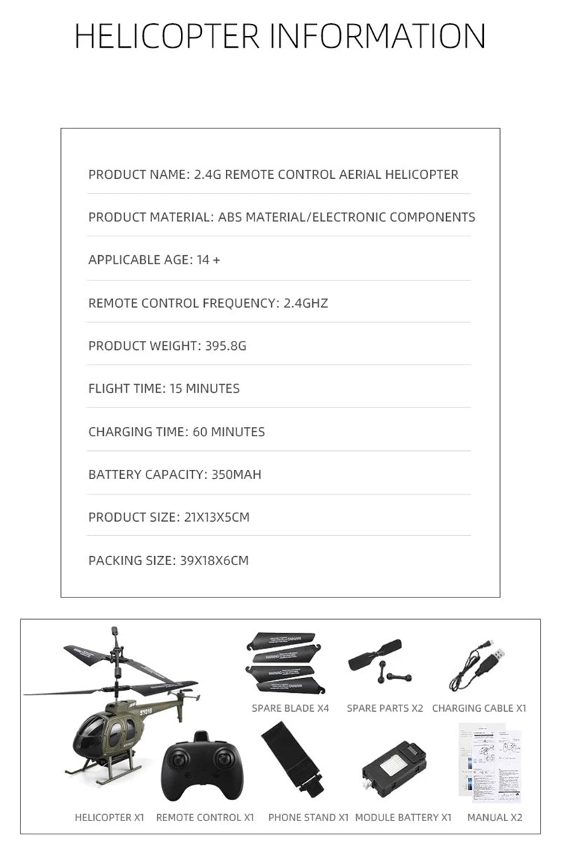 SY61 Rc Helicopter, HELICOPTER INFORMATION PRODUCT NAME: 2.46 REMOTE CONTROL