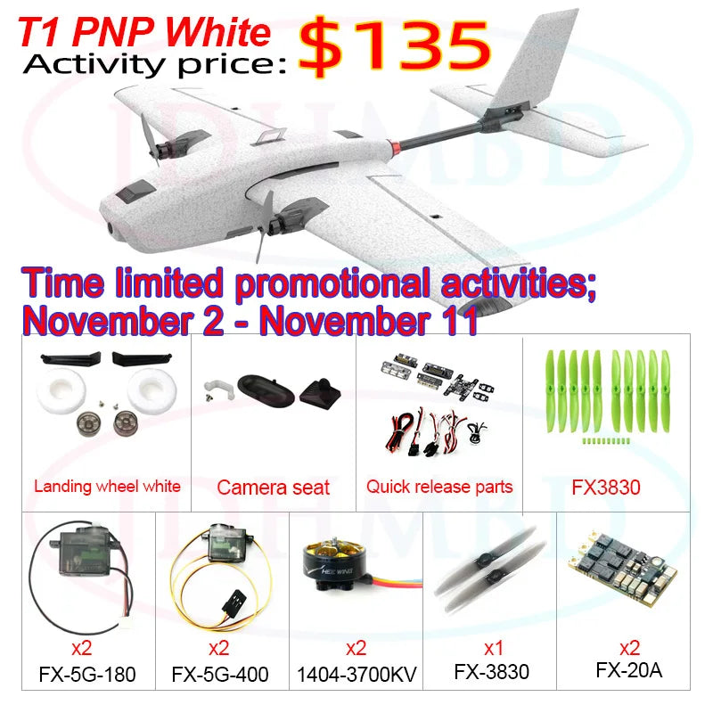 HEE WING T-1 Ranger RC Airplane KIT/PNP - Fixed Wing EPP Wingspan 730mm Adapted to DJI Snail Digital Transmission Long Battery Life 13 HEE WING T-1 Ranger RC Airplane KIT/PNP, PNP White $135 Activity price: Time limited promotional activities; November 2 November 11 Pix