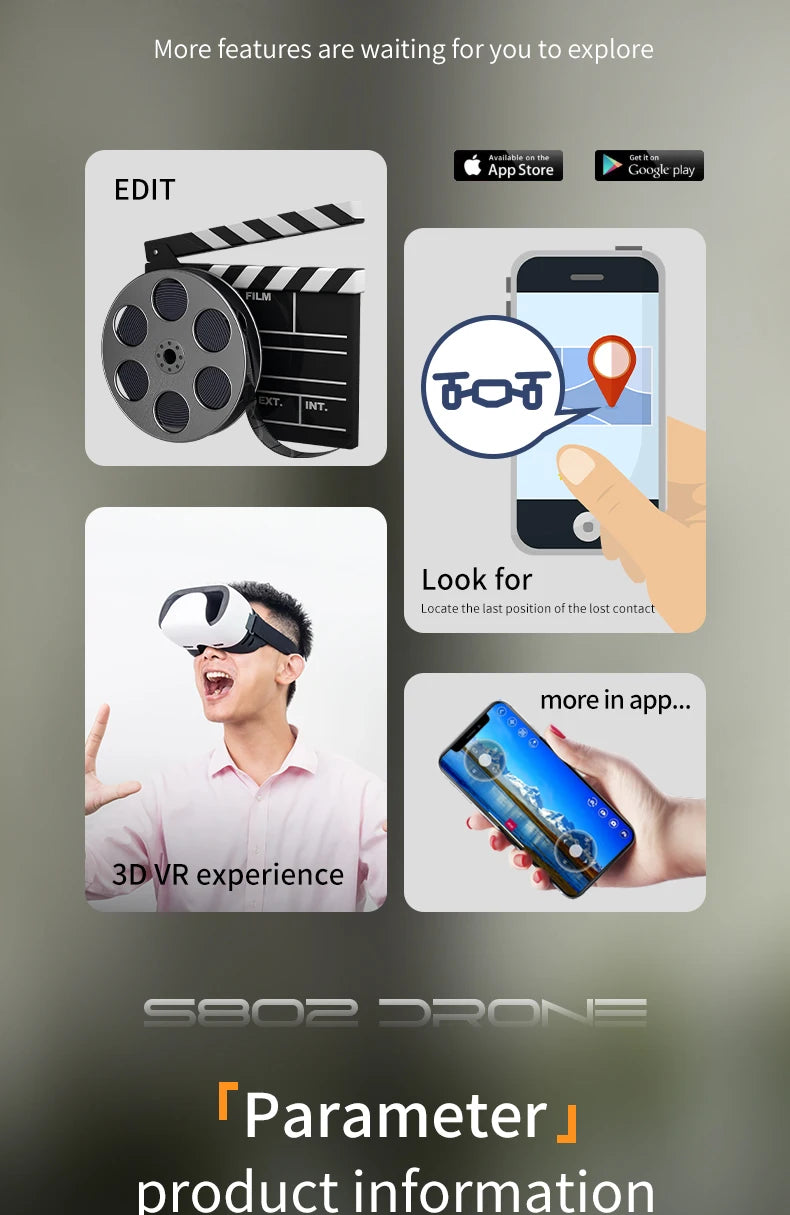 S802 Pro Drone, more features are waiting foryou to explore Ayallable enth Jenetam App
