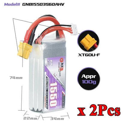 GNB 2S 3S 4S 6S HV 7.6V 11.4V 15.2V 22.8V 1550mAh 60C/120C Lipo Battery for RC Car Truck Buggy FPV Drones Airplane RC Parts