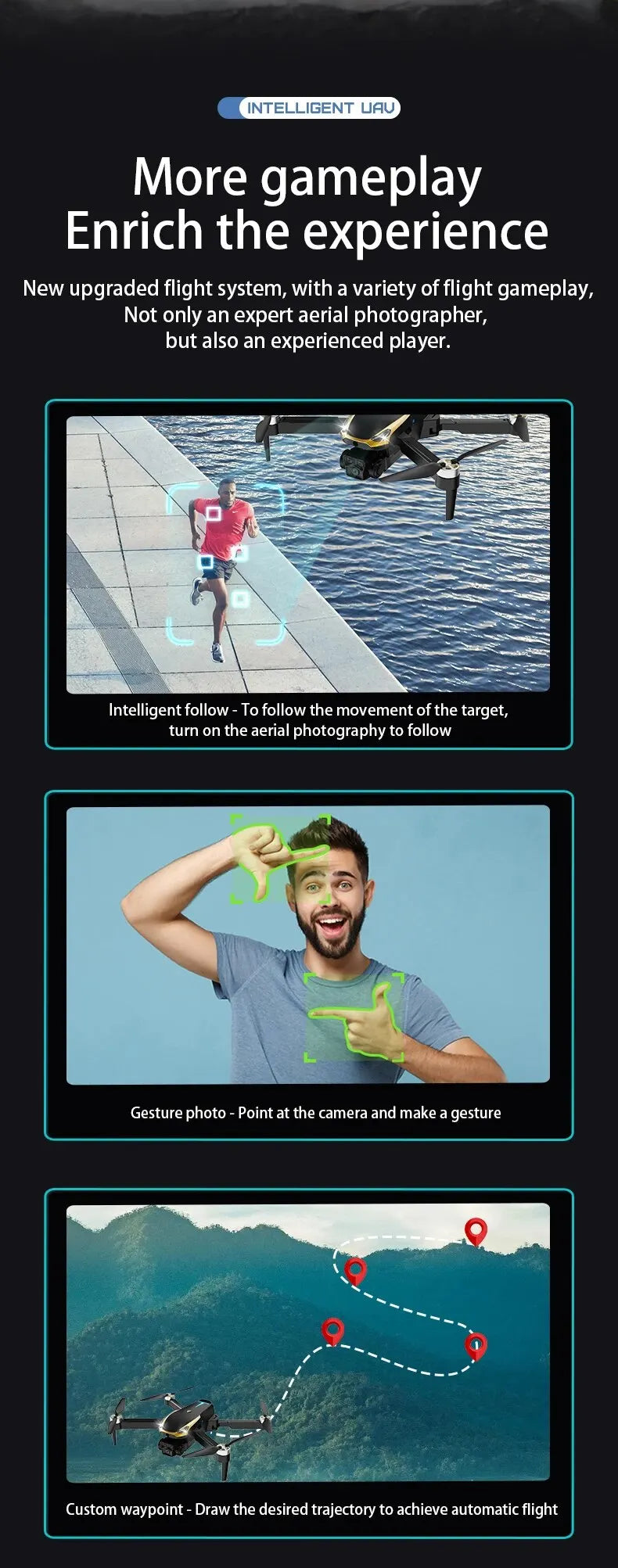 TESLA Drone, INTELLIGENT VAU More gameplay Enrich the experience New upgraded flight system; with