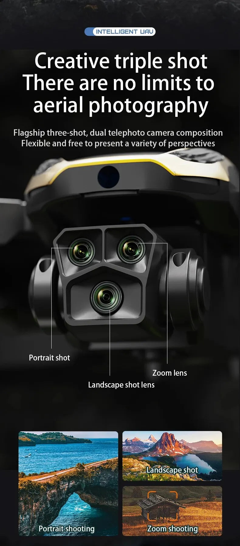 TESLA Drone, INTELLIGENT UAU Creative triple shot There are no limits to aerial photography Flagship