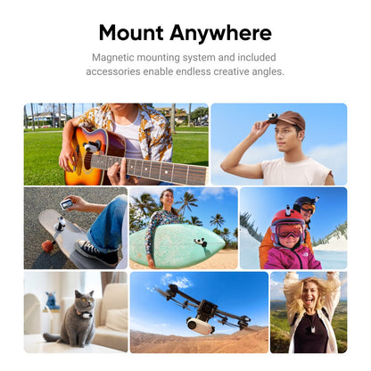 Mount Anywhere Magnetic mounting system and included accessories enable endless creative angles