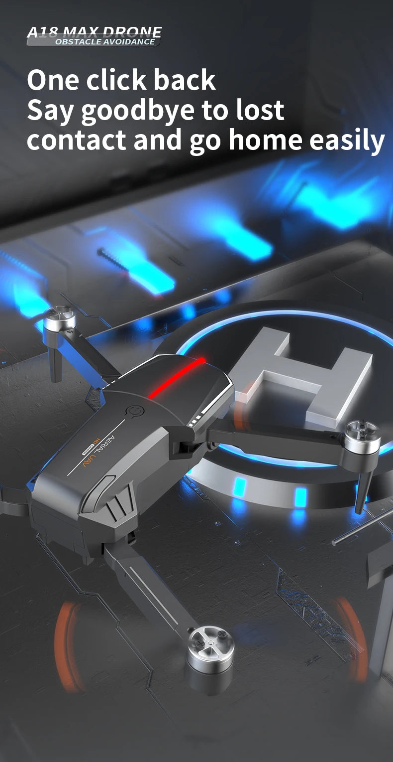 A18 MAX Drone - 4K HD Camera Brushless Motor FPV Aerial UAV Flow Positioning Obstacle Avoidance with Breathing Light RC Quadcopter 19 A18 MAX Drone, a1r maxdrone obstacle avoidance one click back goodbye