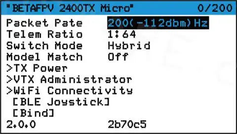 BETAFPV ELRS Micro TX Module, BETAFPV 2400TX Micro" 0/200 Packet Pate