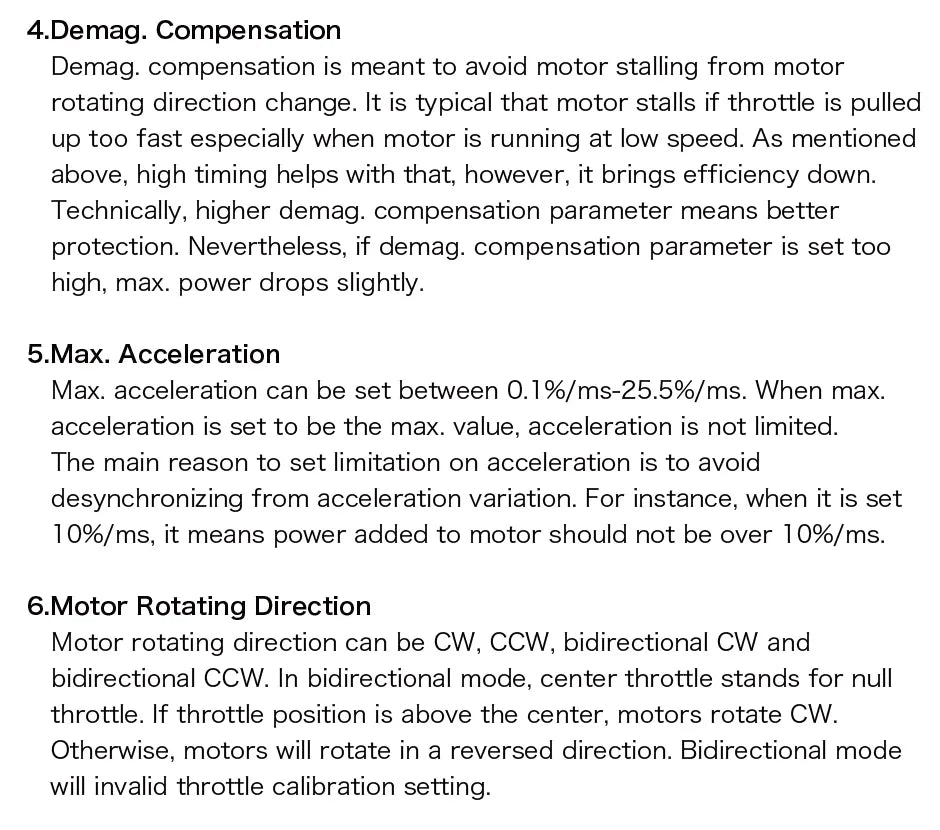 T-MOTOR  F35A ESC, demag: compensation parameter is meant to avoid motor stalling from motor rotating direction change 