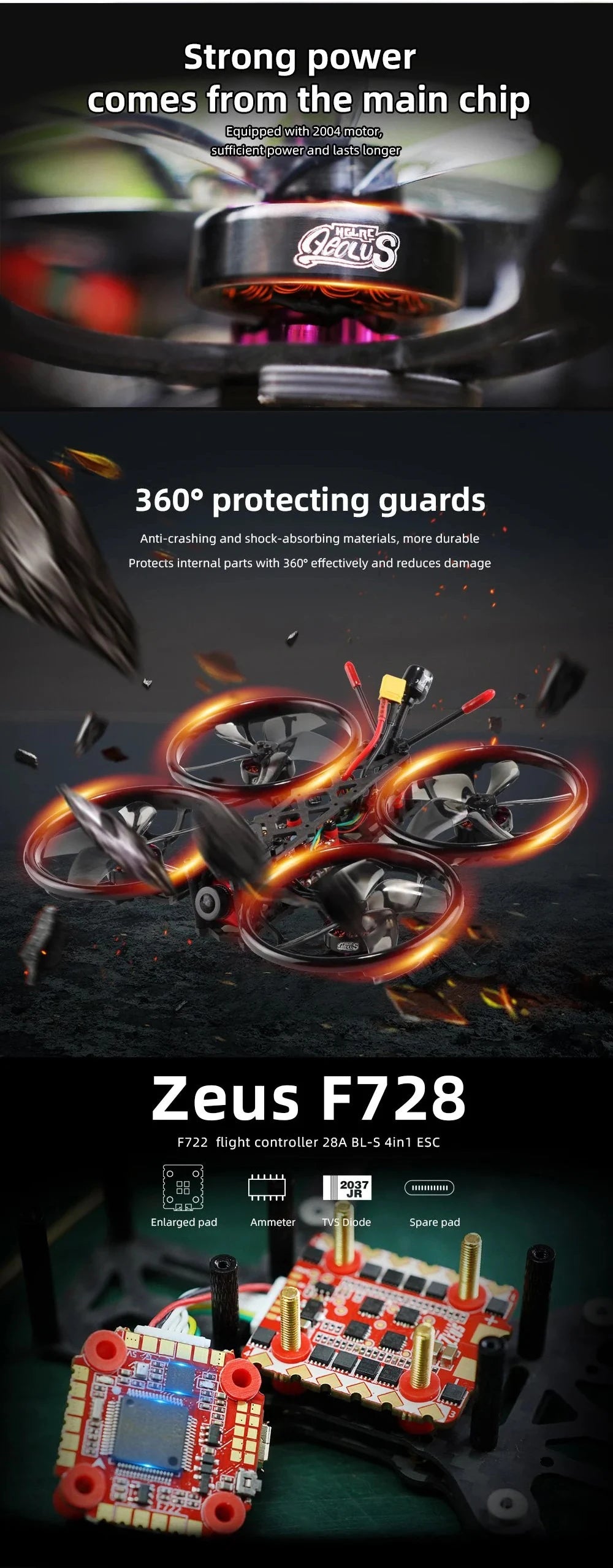 HGLRC Sector30CR - 3'' FPV Freestyle / Cinewhoop Sector150 Upgraded - Analog Version For RC FPV Quadcopter Freestyle Drone 8 HGLRC Sector30CR - 3'' FPV, HGLRC Sector30CR, strong power comes from the mainchip and lasts longer GGES 3600 protecting guards