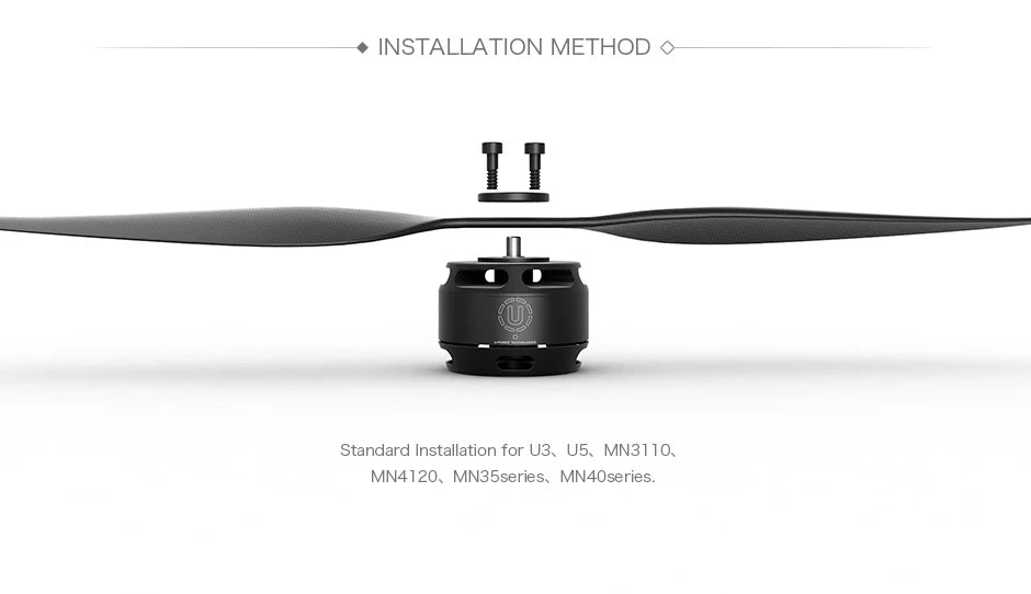 T-Motor P14 Inch propeller, INSTALLATION METHOD Standard Installation for U3, U5, MN3ITO