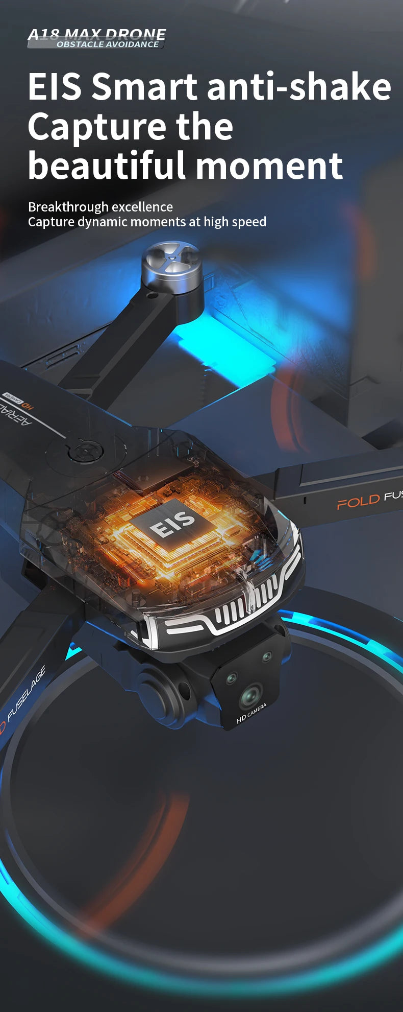 A18 MAX Drone - 4K HD Camera Brushless Motor FPV Aerial UAV Flow Positioning Obstacle Avoidance with Breathing Light RC Quadcopter 21 A18 MAX Drone, eis smart anti-shake capture the beautiful moment breakthrough excellence capture