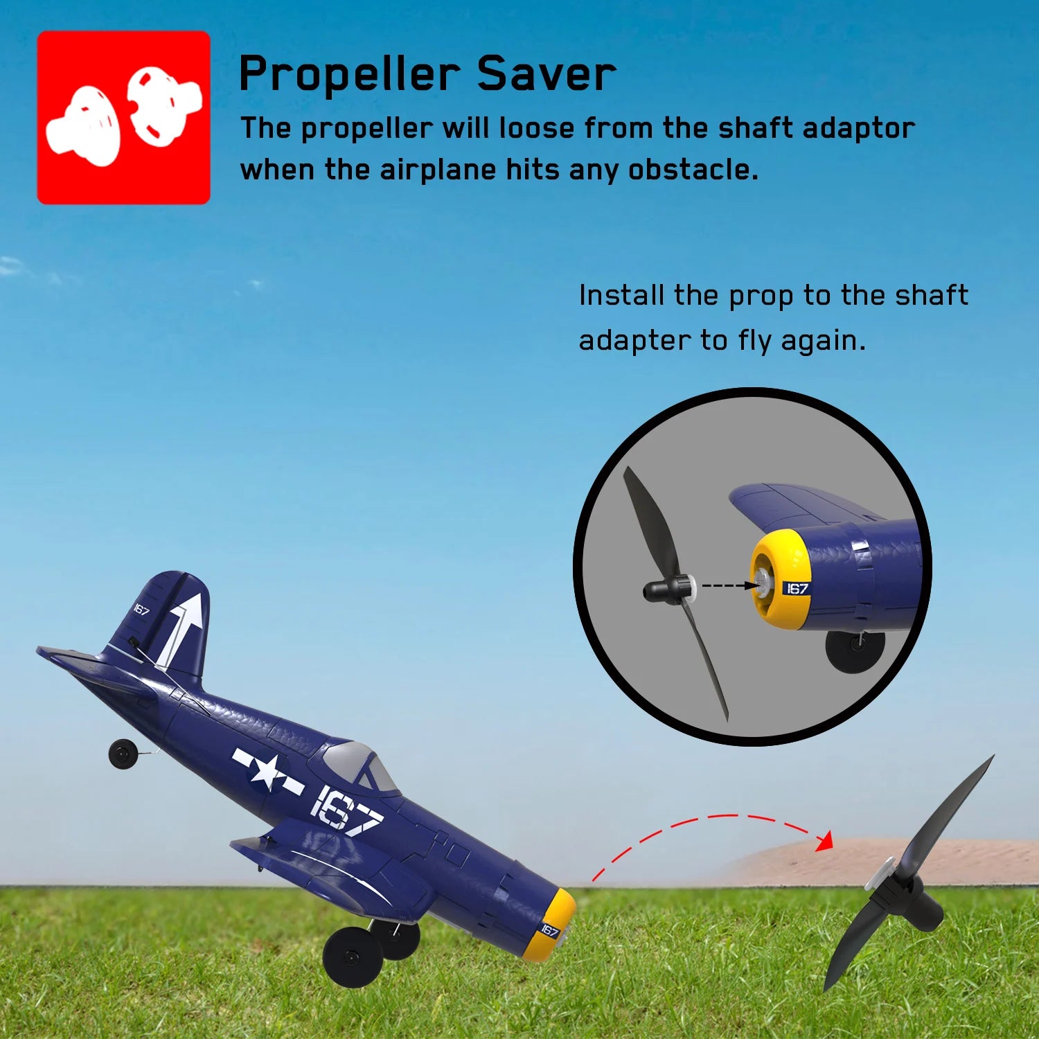 EPP 400mm RC Plane, Propeller Saver The propeller will loose from the shaft adapter when the airplane hits any