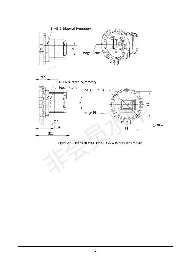 Figure 2-6 Dimension of CE-TM33-LG/S with M34 Lens Mount 3