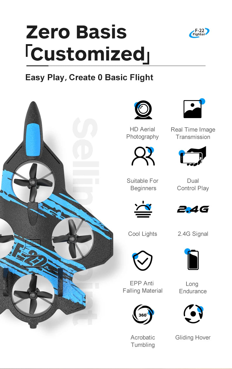 F22 Foam RC Plane, Create 0 Basic Flight HD Aerial Real Time Image Photography Transmission 8 Suitable For Dual