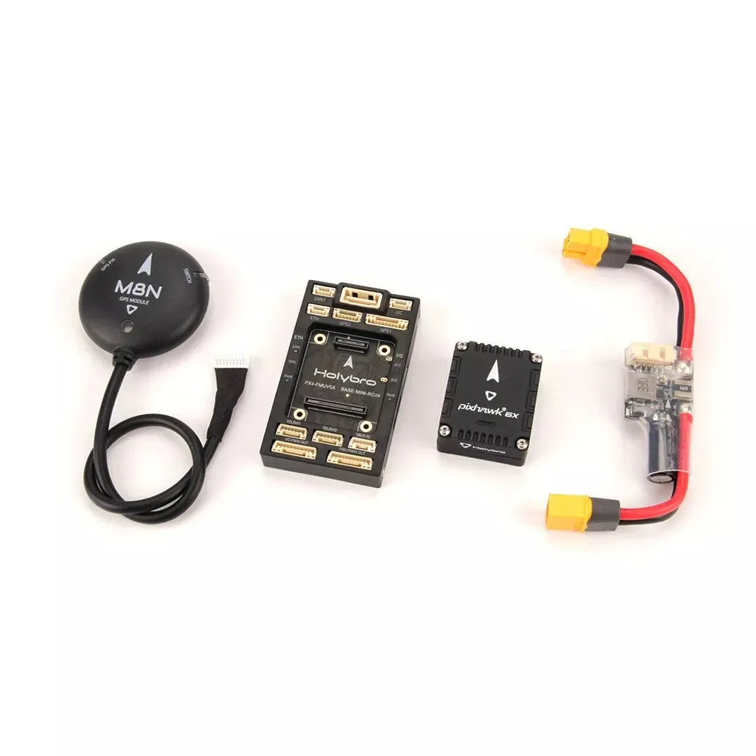 Holybro Pixhawk 6X autopilot flight controller module for standard or mini bases, compatible with various GPS modules.