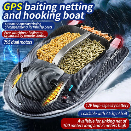 HJ817 RC Fishing Boat, HJ817 RC fishing boats feature GPS auto-return, dual motors, and range of 500m, perfect for remote control enthusiasts and fishermen.