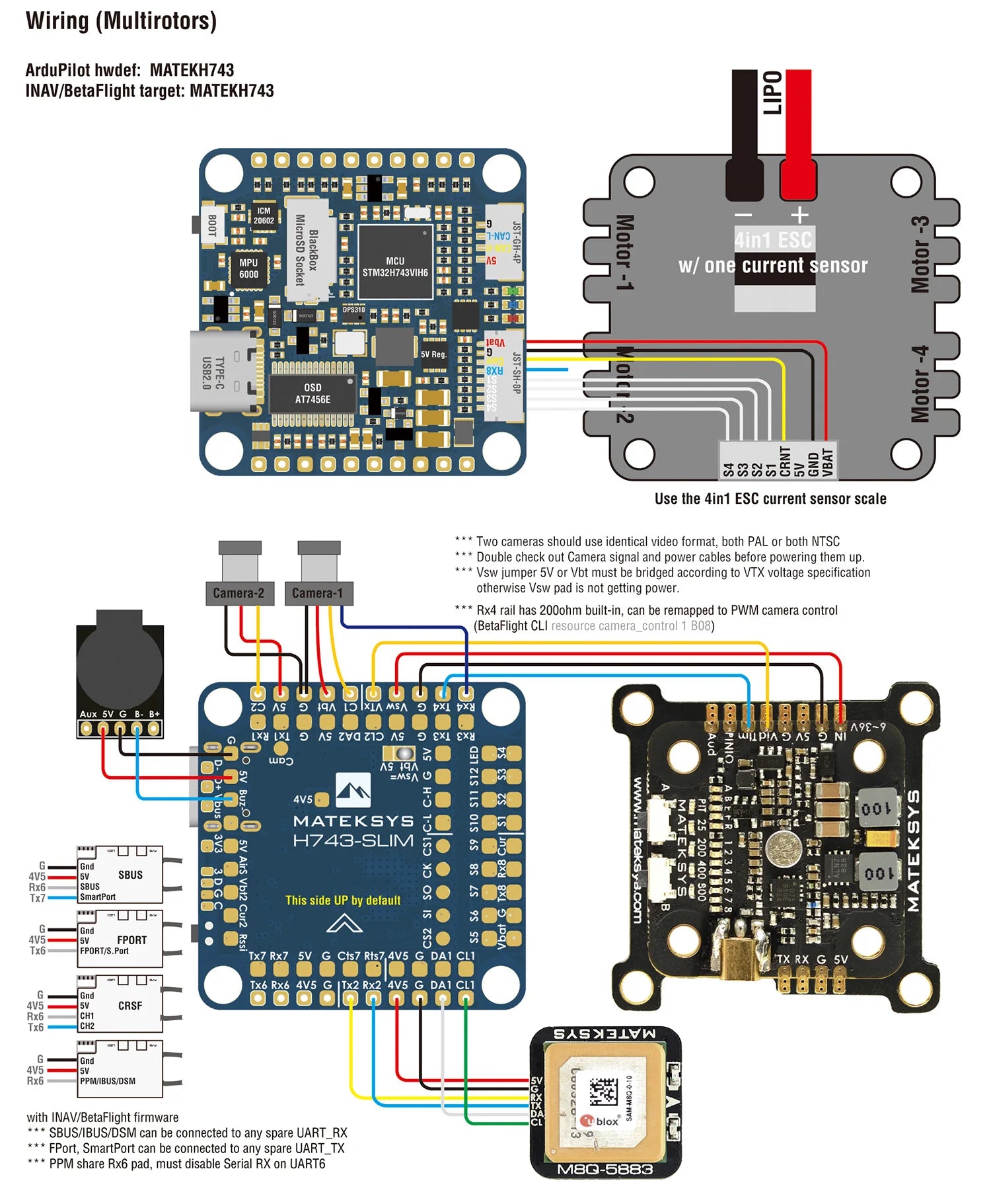 MATEK H743-SLIM V3 - Mateksys FLIGHT CONTROLLER 12 MATEK H743-SLIM V3, Built-in ADC Vbat2 pad supports Max.200mA No Current Sensor