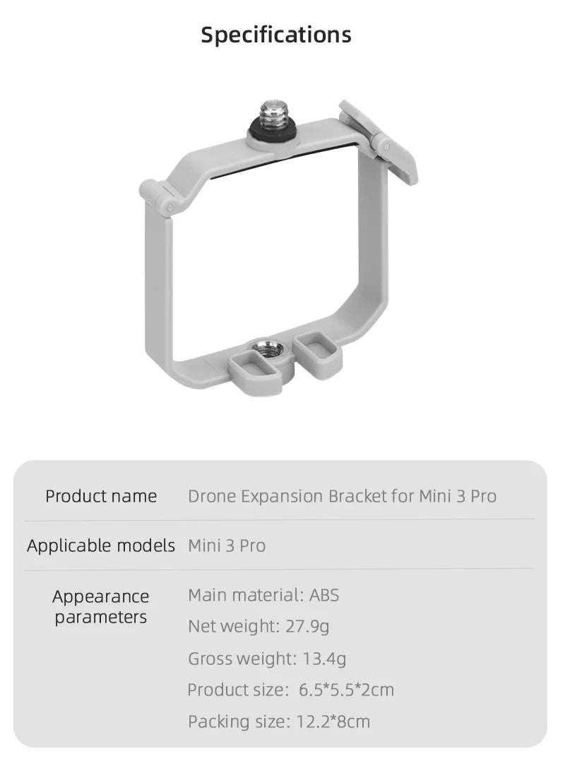 Top Extension Camera Bracket Mount Holder, Specifications Product name Drone Expansion Bracket for Mini 3 Pro Applicable