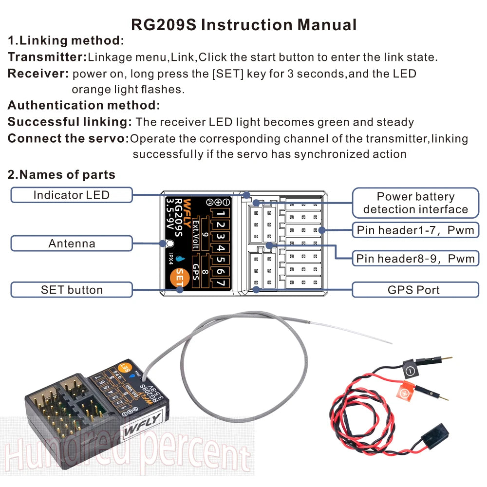 WFLY X9 Radio Remote Controller, Instruction Manual for RG2O9S Servo .