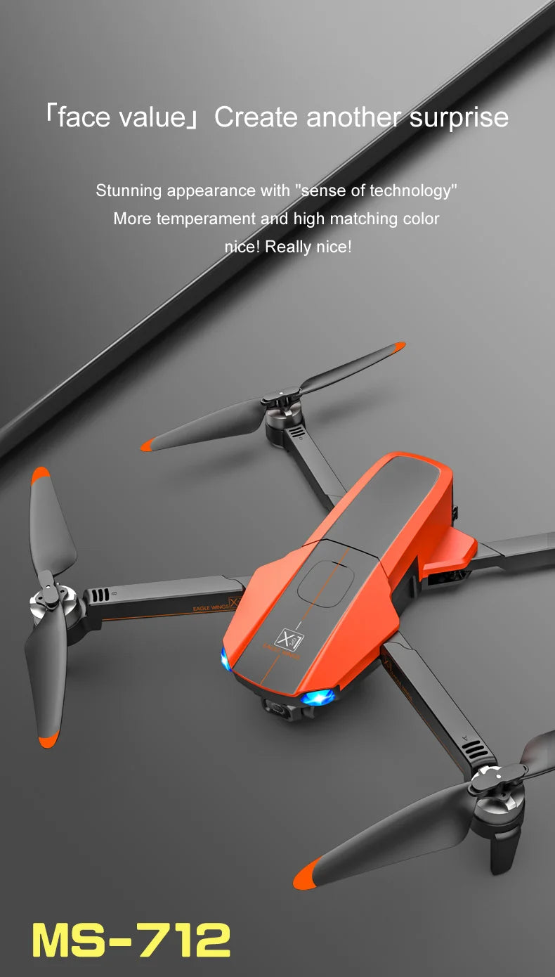 MS-712 Drone - GPS 5G 3-Axis Gimbal 8K HD UHD Camera Support TF Card Helicopter Brushless Motor FPV Quadcopter Aircraft Professional Camera Drone 28 MS-712 Drone, Stunning appearance with 'sense of technology' more temperament and high matching color nicel
