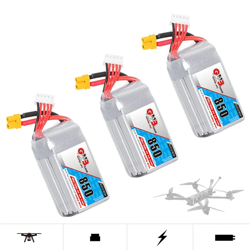 3Pcs GAONENG GNB 4S 14.8V 850mAh 80C/160C Lipo Battery For FPV Drone