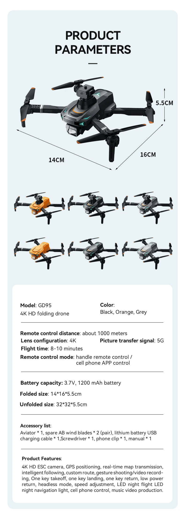 2024 GD95 Pro Max Drone, 3 Model: GD95 Color: 4K HD drone Black,