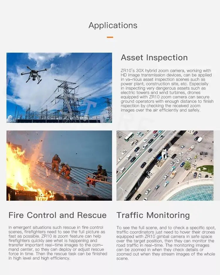 SIYI ZR10 2K 4MP QHD 30X Hybrid Zoom 3-Axis Stabilizer Gimbal Camera with 2560x1440 HDR Night Vision Lightweight 20 ZRIO 30X hybrid zoomn camera, working with HD Image transmission cevices