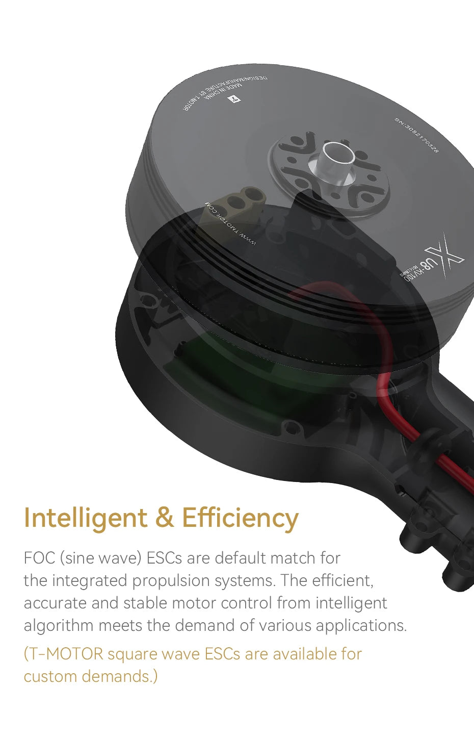 T-MOTOR, Intelligent & Efficiency FOC (sine wave) ESCs are default match for the