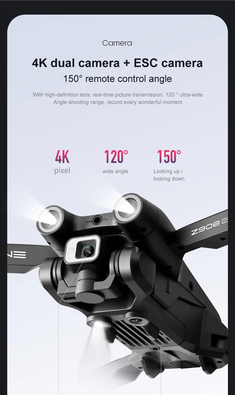 New Z908 Pro Drone, camera 4k dual camera + esc camera 150" remote control angle
