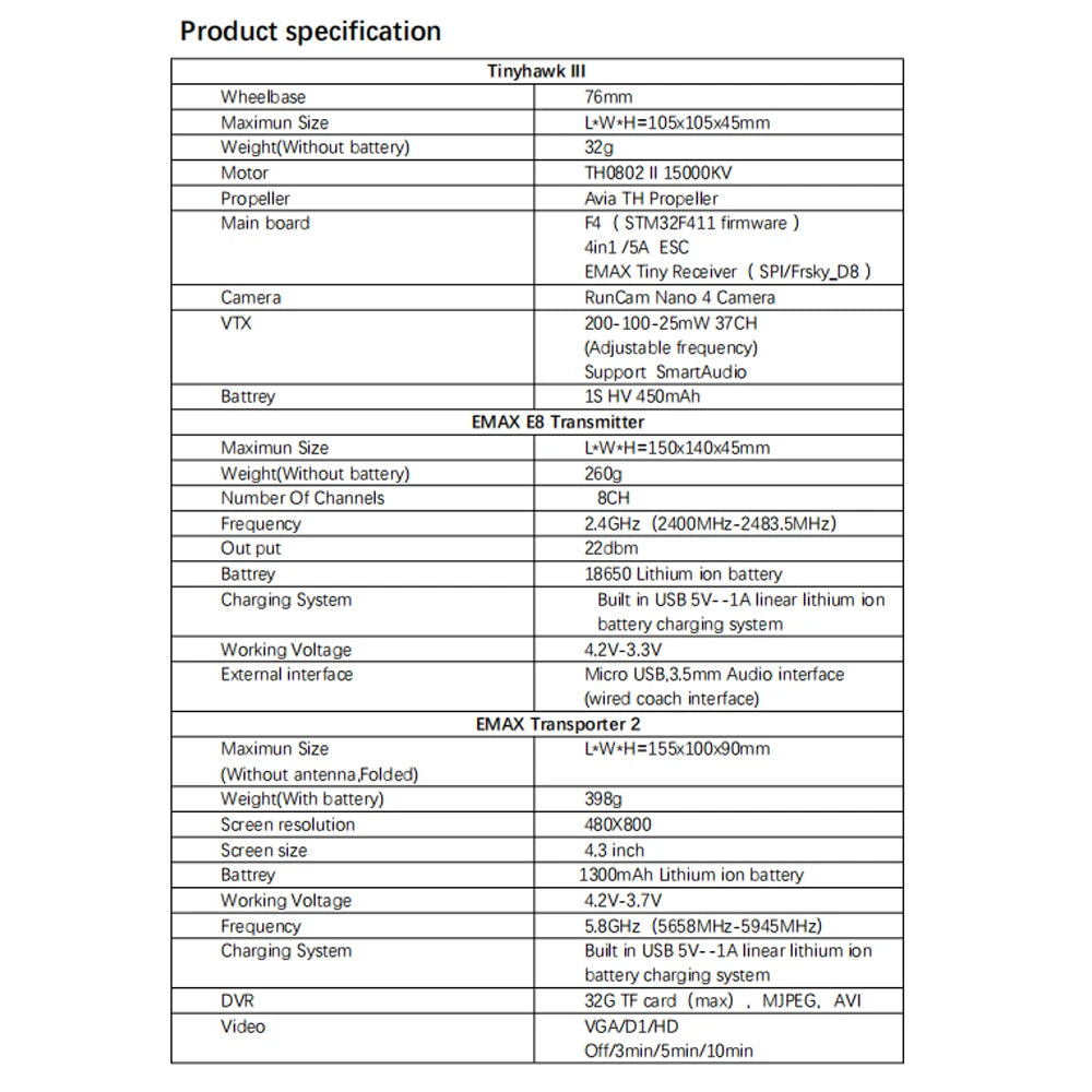 Emax Tinyhawk III 3 RTF Kit FPV Racing Drone F4 5A 15000KV RunCam Nano 4 37CH 25-100-200mW VTX FrSky D8 w/ Controller & Goggles 13 Emax Tinyhawk III 3 RTF Kit FPV, EMAX Transporter 2 Maximun Size LWH-l0Sx1OS