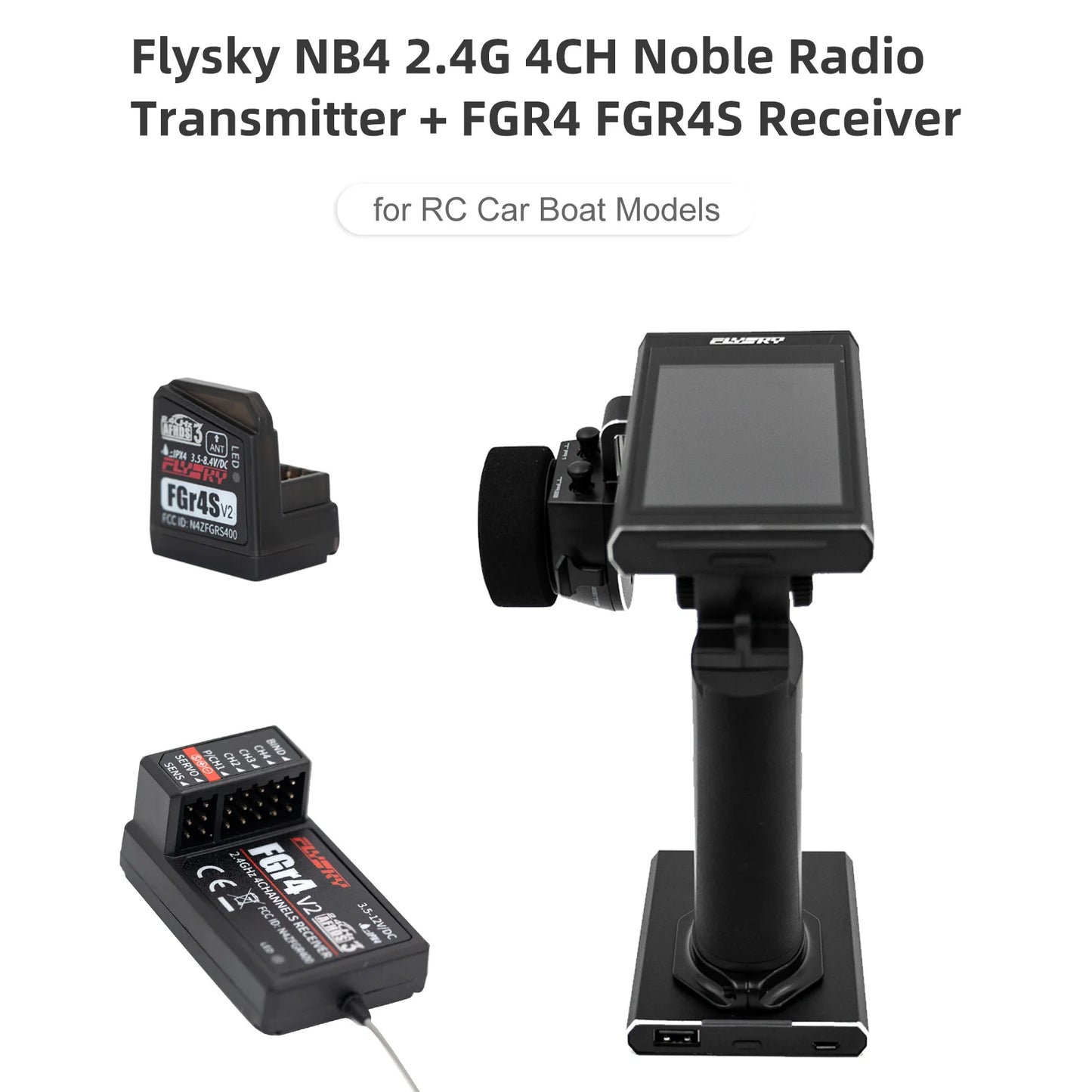 Flysky Noble NB4 2.4G 4CH Radio Transmitter - Remote Controller with FGR4 FGR4S Receiver AFHDS 3 Protocol for RC Car Boat Models