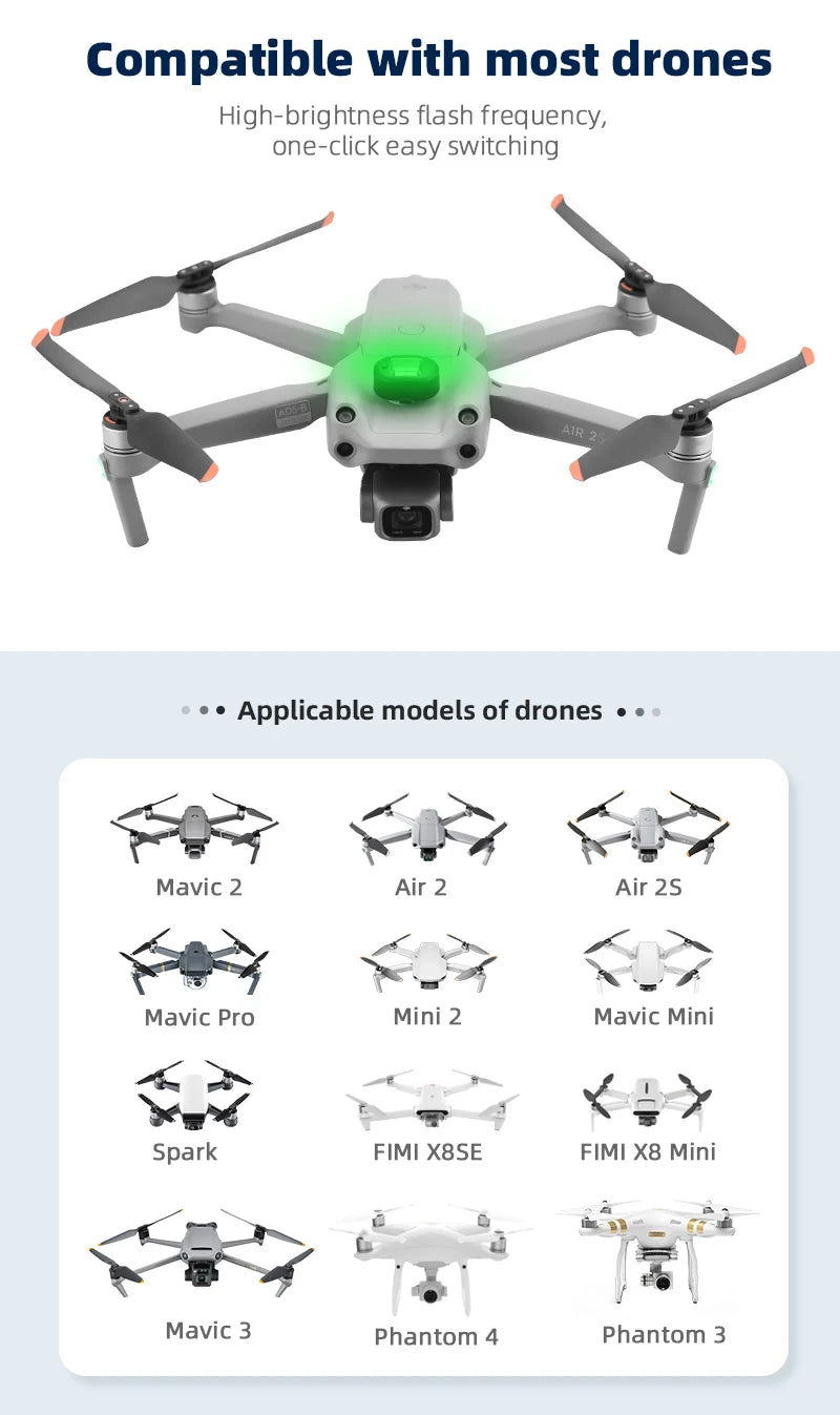 Compatible with most drones High-brightness flash frequency, one-click easy switching App