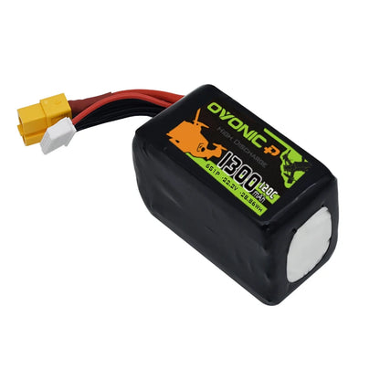 High-performance LiPo battery with 14.8V voltage, 1300mAh capacity, and 100C/120C discharge rate for power-hungry devices.