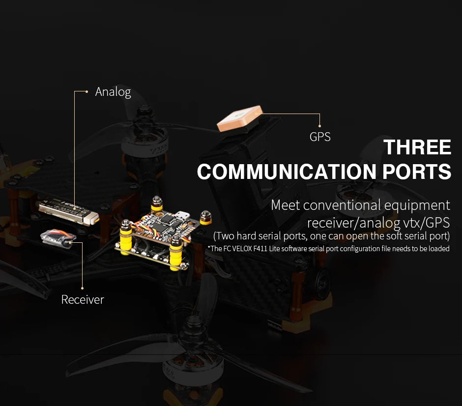 T-Motor F411+V45A LITE STACK For FPV RC Drone Freestyle Racing Quadcopter 12 'The FC VELOX F41I Lite software serial port configuration file needs