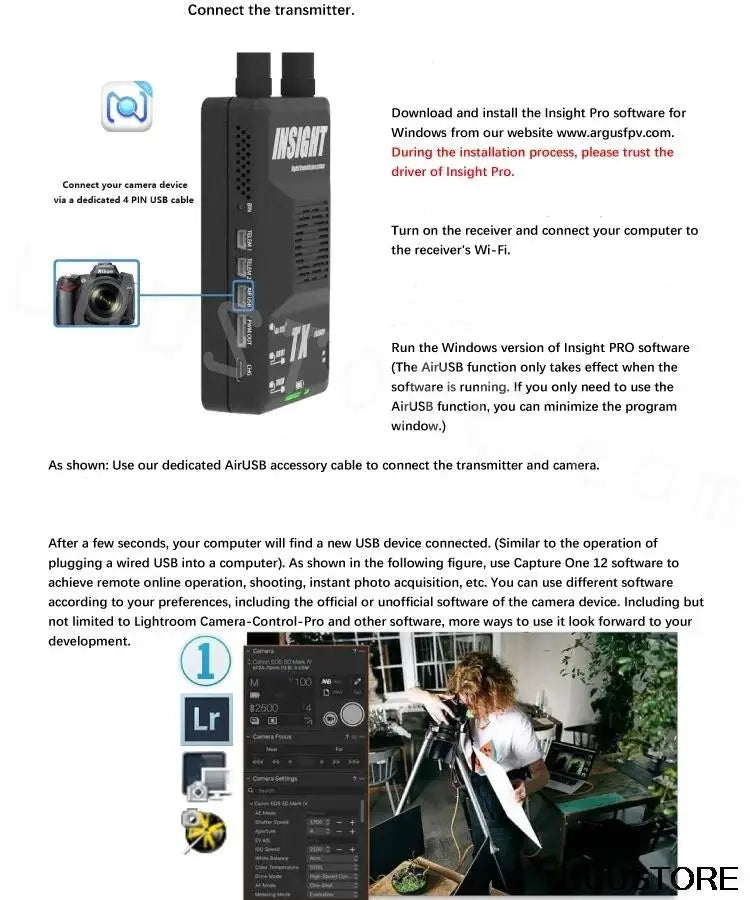 Insight HD Digital Wireless Transmission System 4K UHD/1080P Lite Pro/Pro 1080p FHD 5G 10KM HDMI Video Transmitter Receiver 27 download and install the Insight PRO software for windows from our website wwwargusfp