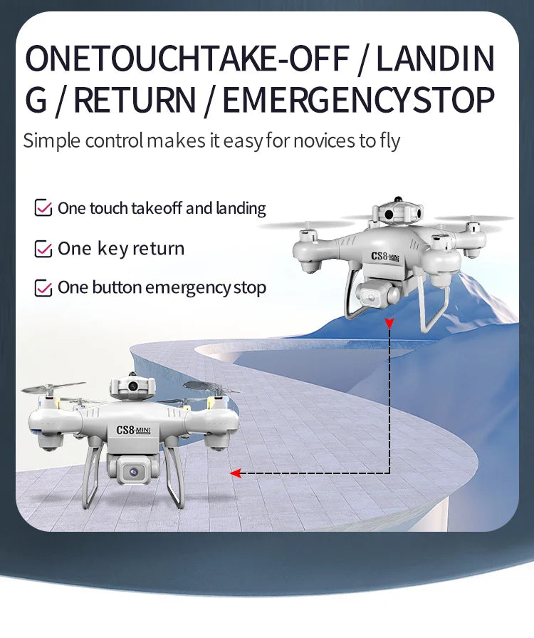 CS8 Drone - 4K Double Camera HD Profesional Obstacle Avoidance 360° RC Wide Angle Adjustable ESC RC Quadcopter Toy For Gift 18 CS8 Drone - 4K Double Camera, CS8 Drone, one touch take-off and one return cs8 8;